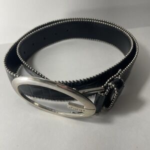 GUESS Black Croc Embossed Studded Belt Silver Oval Buckle Size M Y2K